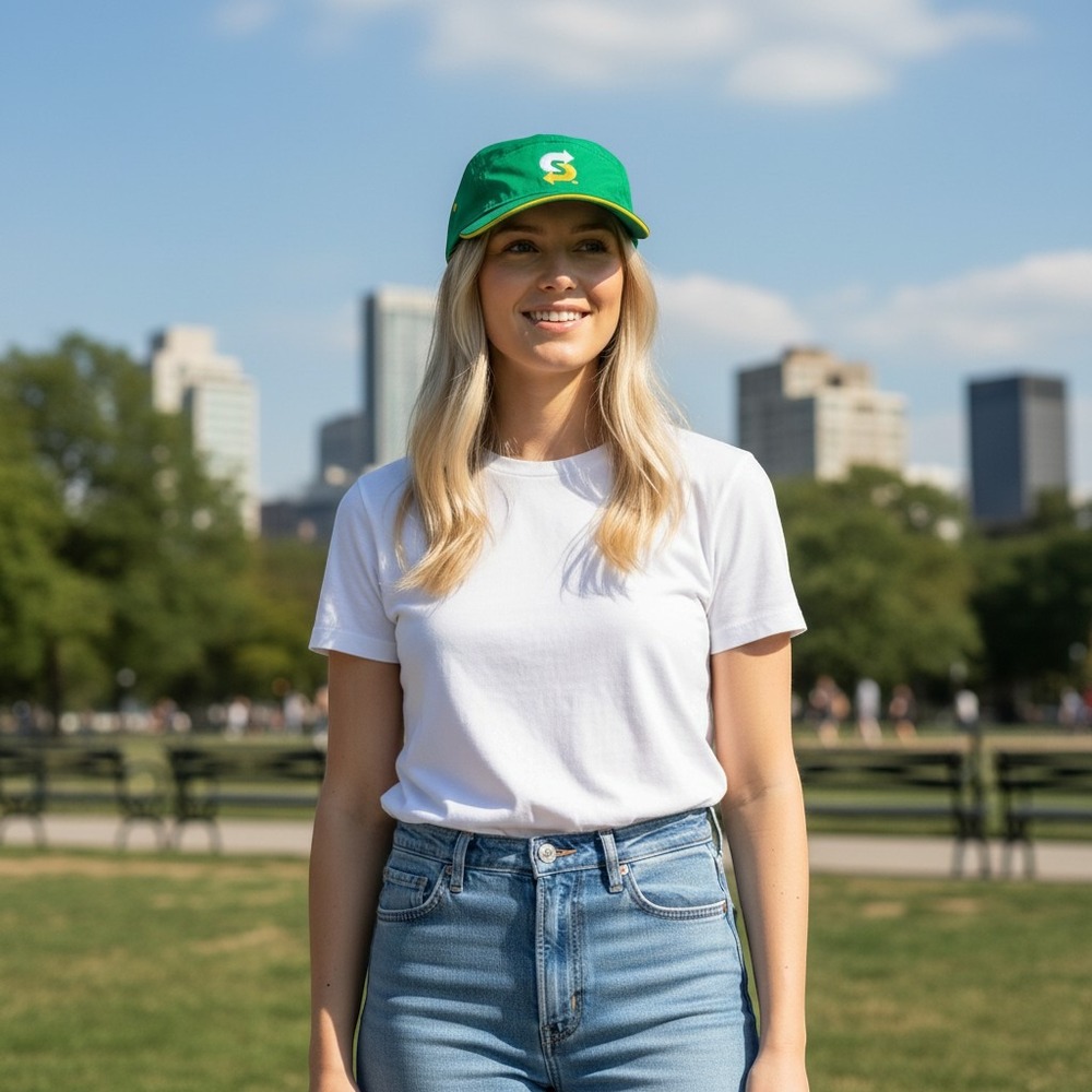 Subway Employee Uniform Hat Green Yellow Snapback Cap 5 Panel Logo 240000